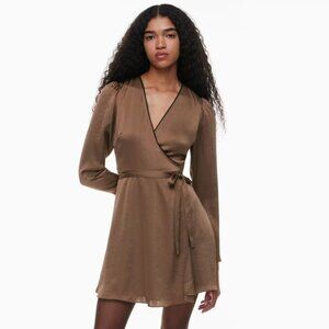 Aritzia Wilfred Mademoiselle Satin Longsleeve dress - Cocoa Bean